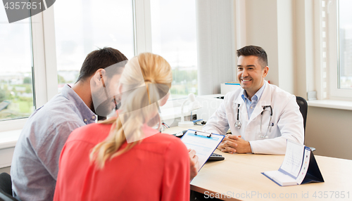 Image of couple visiting doctor at family planning clinic