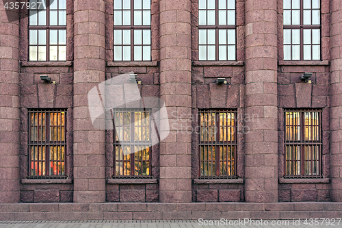 Image of Facade made of red granite.