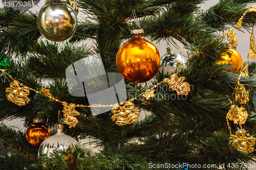 Image of Christmas decorations on the tree.