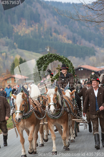 Image of Schliersee, Germany, Bavaria 05.11.2017: Leonhardi ride in the Bavarian Schliersee