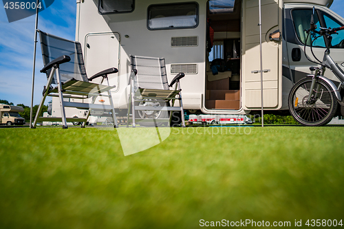 Image of Family vacation travel RV, holiday trip in motorhome