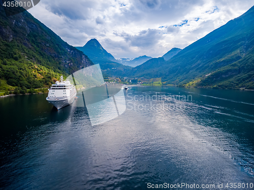 Image of Geiranger fjord, Norway aerial photography.