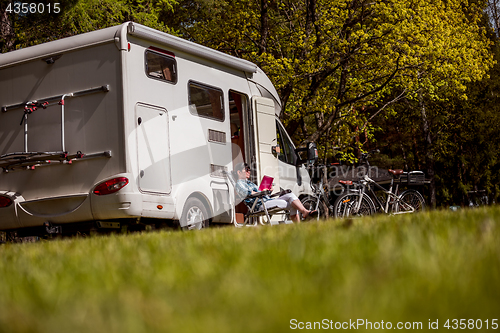 Image of Family vacation travel, holiday trip in motorhome