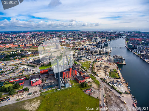 Image of City aerial view over Copenhagen HC Oersted Power Station