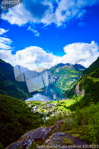 Image of Geiranger fjord, Norway aerial photography.