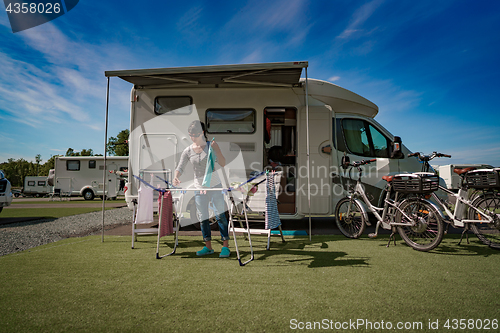 Image of Washing on a dryer at a campsite.