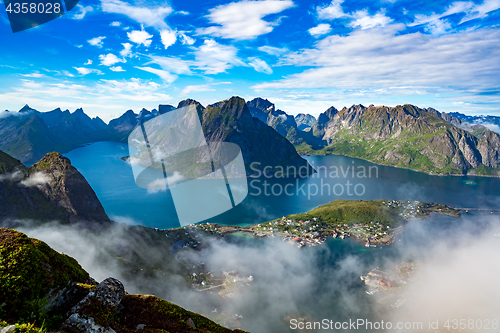 Image of Lofoten archipelago islands aerial photography.