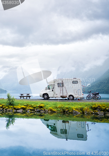 Image of Family vacation travel RV, holiday trip in motorhome