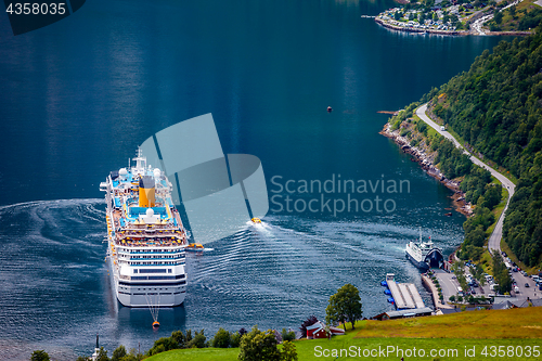 Image of Geiranger fjord, Norway aerial photography.