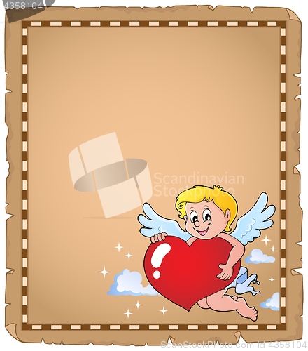 Image of Cupid holding stylized heart parchment 2
