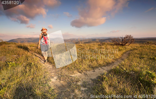 Image of Female bushwalker hiking in the Blue Mountains