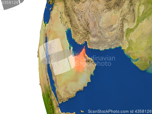 Image of United Arab Emirates on globe