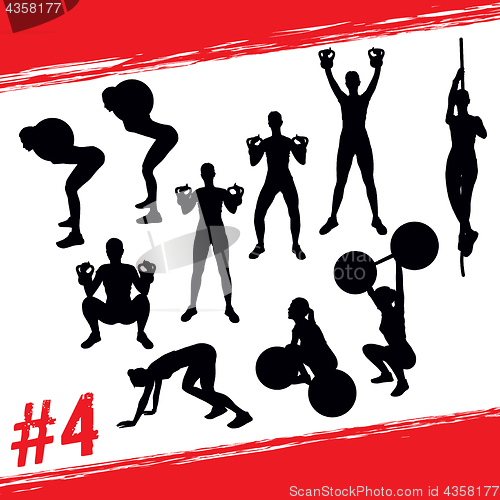 Image of Vector silhouettes of people doing fitness and crossfit workouts