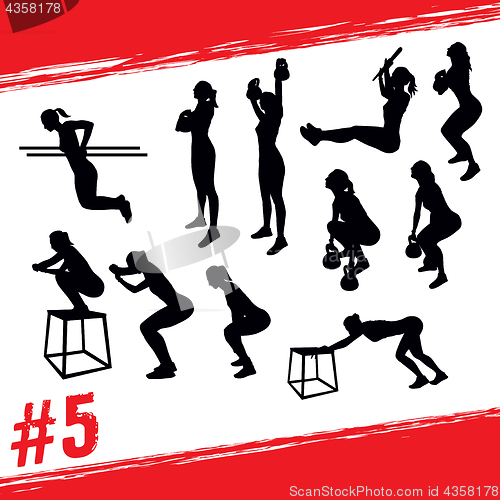 Image of Vector silhouettes of people doing fitness and crossfit workouts