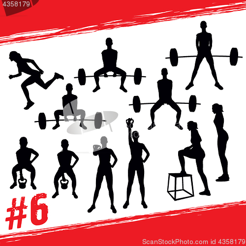 Image of Vector silhouettes of people doing fitness and crossfit workouts