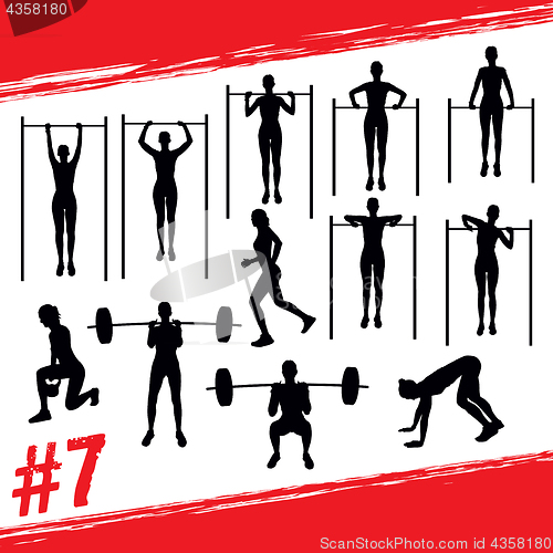 Image of Vector silhouettes of people doing fitness and crossfit workouts