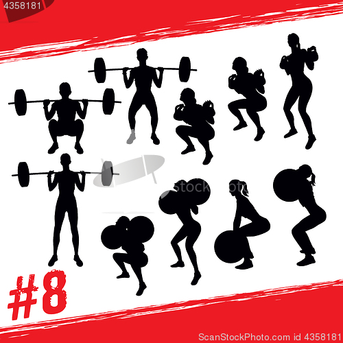 Image of Vector silhouettes of people doing fitness and crossfit workouts