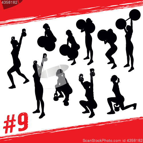 Image of Vector silhouettes of people doing fitness and crossfit workouts