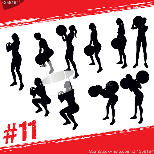 Image of Vector silhouettes of people doing fitness and crossfit workouts