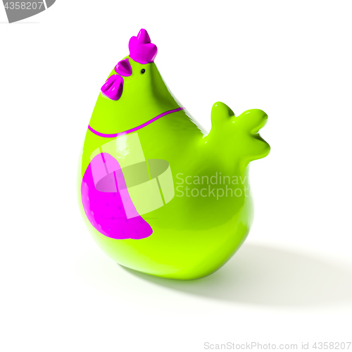 Image of a stylish green and pink ceramic chicken for easter decoration