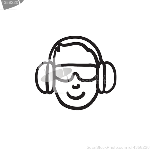 Image of Man in headphones sketch icon.