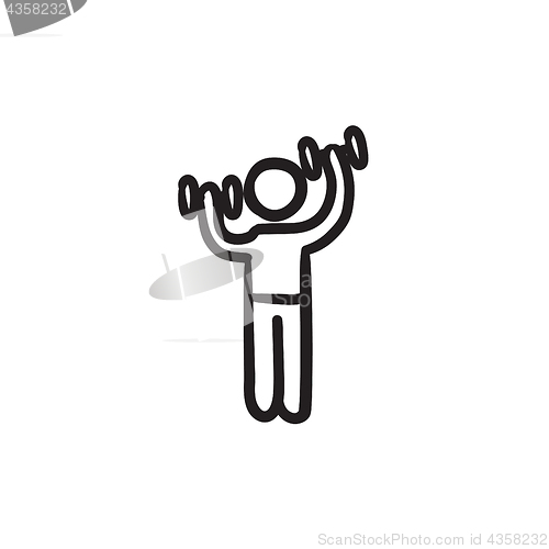 Image of Man exercising with dumbbells sketch icon.