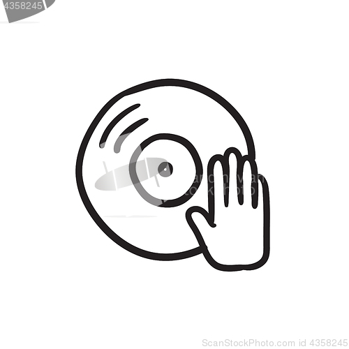 Image of Disc with dj hand sketch icon.