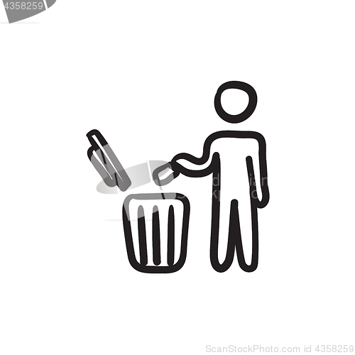 Image of Man throwing garbage in a bin sketch icon.