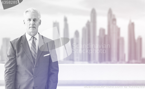 Image of Senior businessman in front of the big city