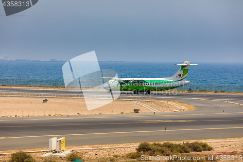 Image of ARECIFE, SPAIN - APRIL, 16 2017: ATR 72 of Binter with the regis