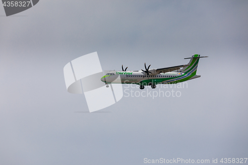 Image of ARECIFE, SPAIN - APRIL, 16 2017: ATR 72 of Binter with the regis