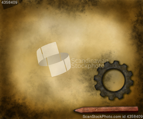 Image of gear wheel and pen on grunge background