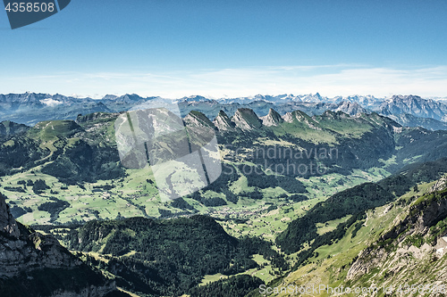 Image of Mountain view from Mount Saentis, Switzerland , Swiss Alps.