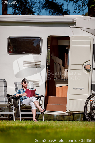 Image of Family vacation travel, holiday trip in motorhome