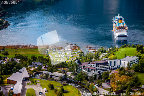 Image of Geiranger fjord, Norway aerial photography.