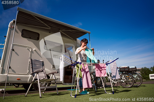 Image of Washing on a dryer at a campsite.