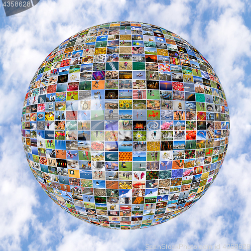 Image of Big Multimedia Video Wall Sphere at tv screens showing living in