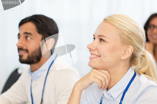 Image of happy business people at international conference