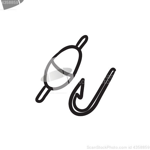 Image of Fishing hook with bobber sketch icon.