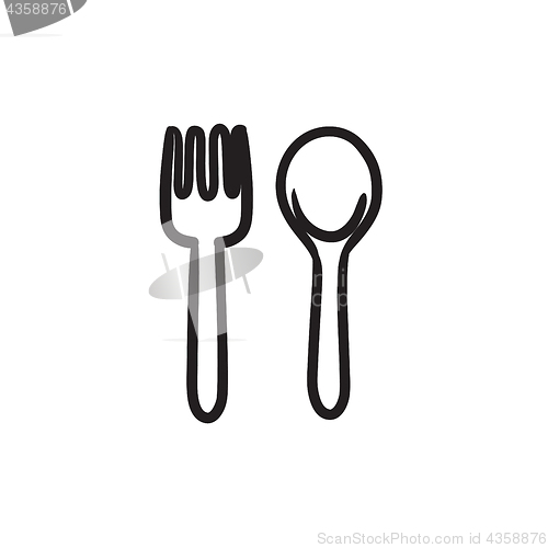 Image of Spoon and fork sketch icon.