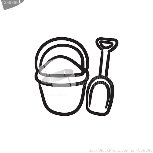 Image of Bucket and spade for children sketch icon.