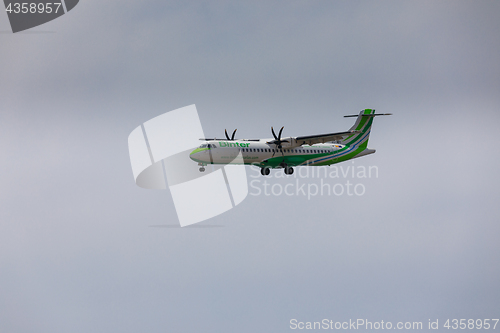 Image of ARECIFE, SPAIN - APRIL, 16 2017: ATR 72 of Binter with the regis