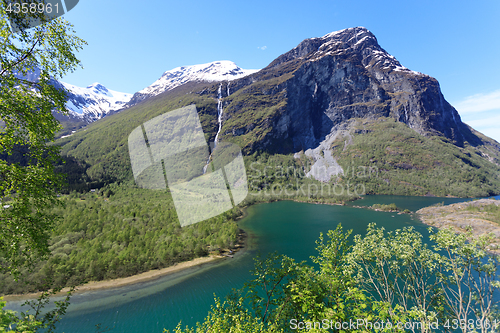 Image of The ice-cold water from the glacier in Loen makes the water gree