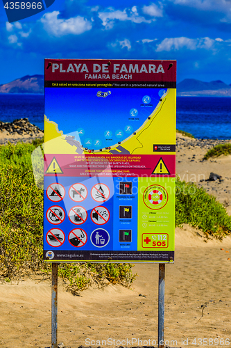 Image of Precautions are taken at Surfers Beach Famara on Lanzarote.