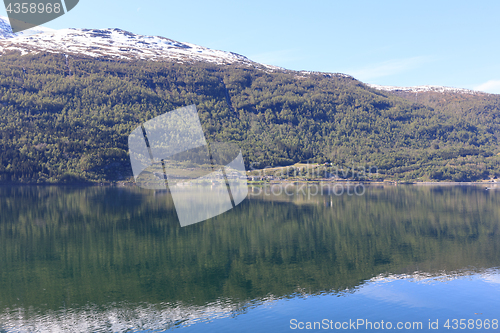 Image of A wonderful beautiful spring day in Loen in Sogn with green tree