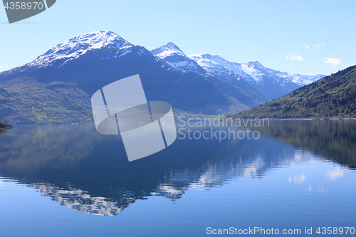 Image of A wonderful beautiful spring day in Loen in Sogn with green tree