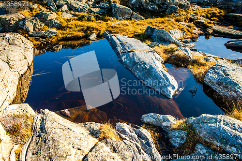 Image of Small ponds on the rocks against the sea in Sund west in Norway.