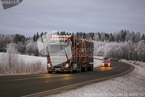 Image of Volvo FH Logging Truck Winter Landscape 