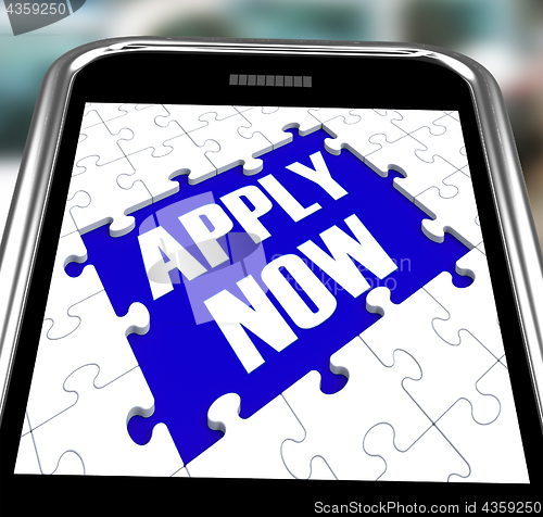 Image of Apply Now On Smartphone Shows Employment Recruitment