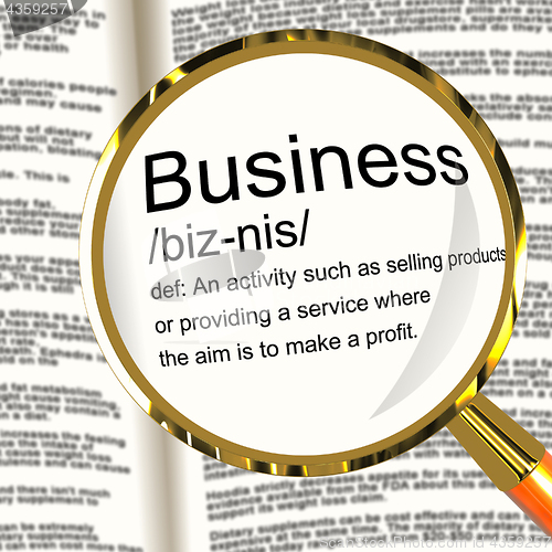 Image of Business Definition Magnifier Showing Commerce Trade Or Company